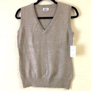Cielo Knit Vest Medium Tan Viscose Nylon Super Soft Classic Preppy NEW